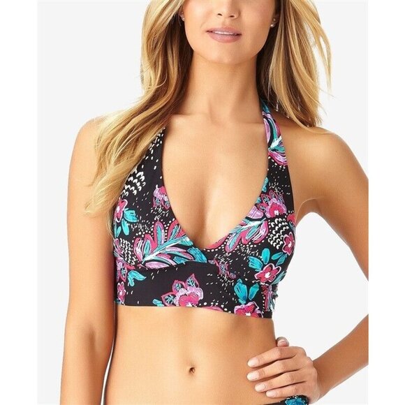 NWT Anne Cole XS Black Floral That's a Wrap Marilyn Halter Bikini Top 87708 - Picture 1 of 3